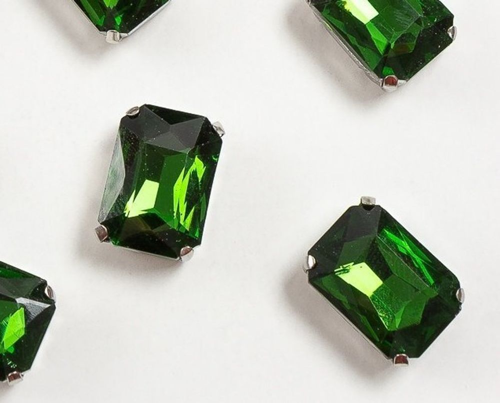 Стразы пришивные стекло в оправе "Прямоугольник", р. 18х13 мм, зеленый