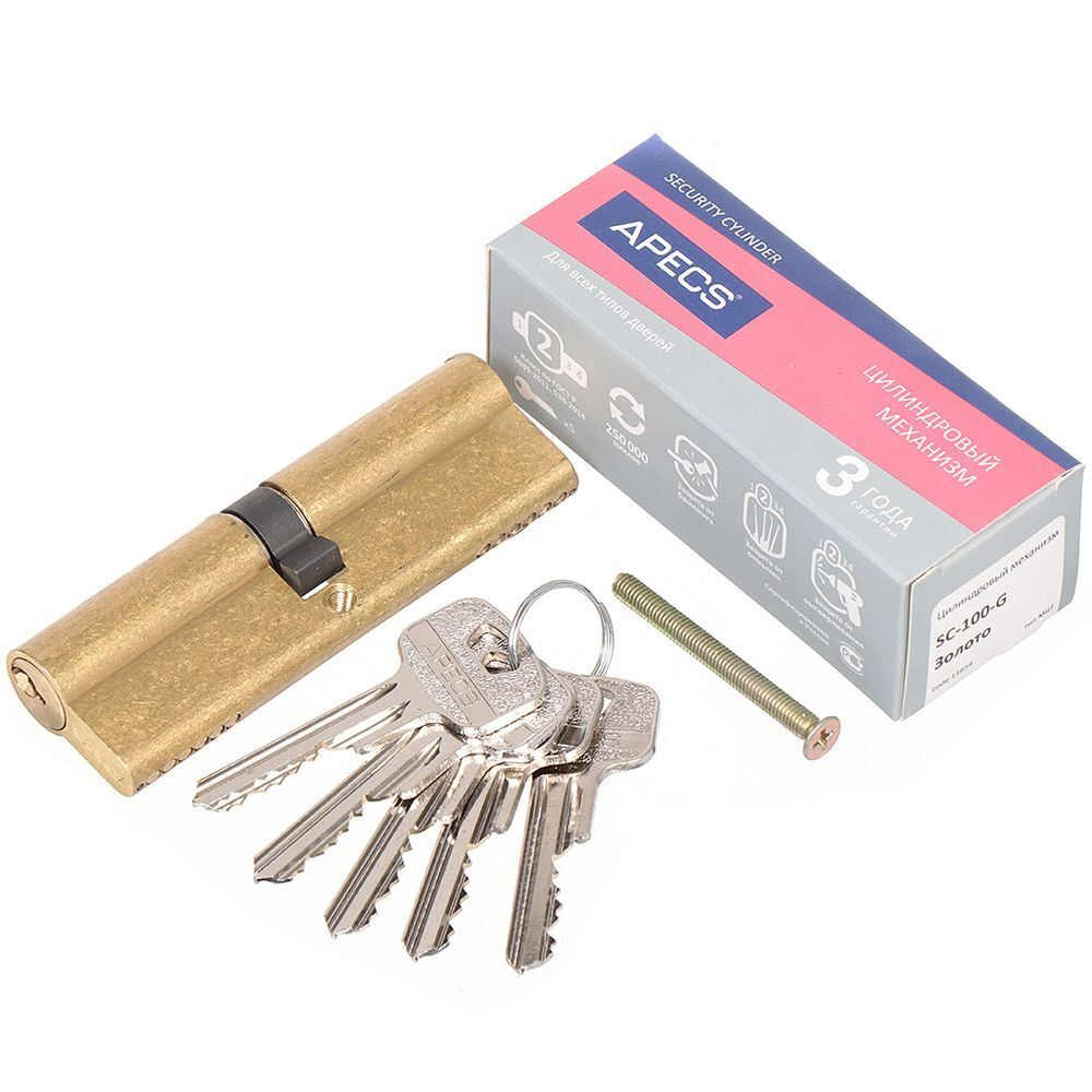 Личинка замка двери Apecs, SC-100-G (SC-100-Z-G), 11654, 100 мм, золото