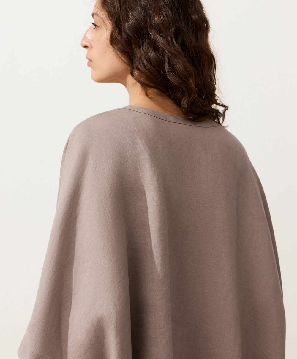 Oysho Рубашка с коротким рукавом из 100% льна, серо-коричневый