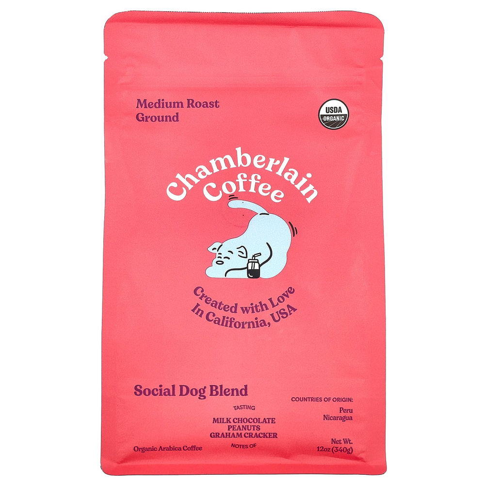 Chamberlain Coffee, Смесь для собак Social, молотая, средней обжарки, 340 г (12 унций)