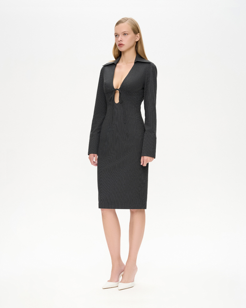 Платье миди из костюмной ткани с завязками