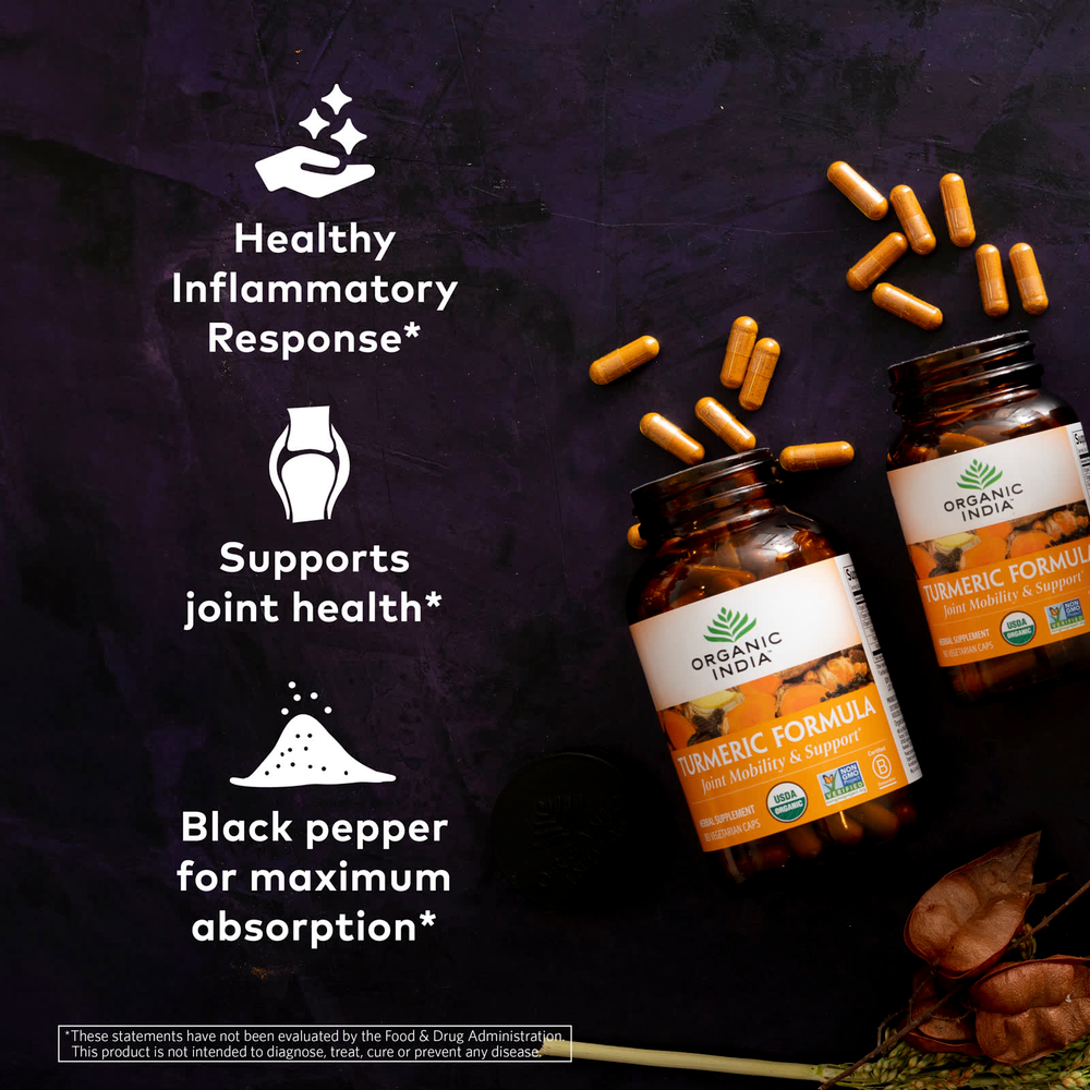 Organic India, Turmeric Formula, куркума, поддержка подвижности и здоровья суставов, 180 растительных капсул