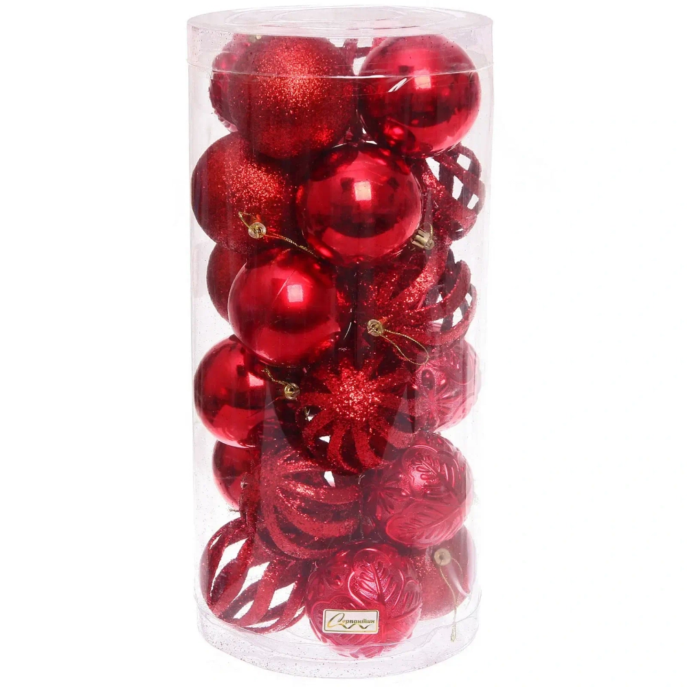 Новогодние шары 8 см (набор 24 шт) «Фактурный микс», красный