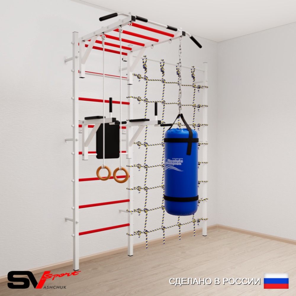 Шведская стенка Sv Sport усиленная 64120 (Турник рукоход/Брусья/Кольца/Цепь/Мешок 22кг/Канатный лаз)