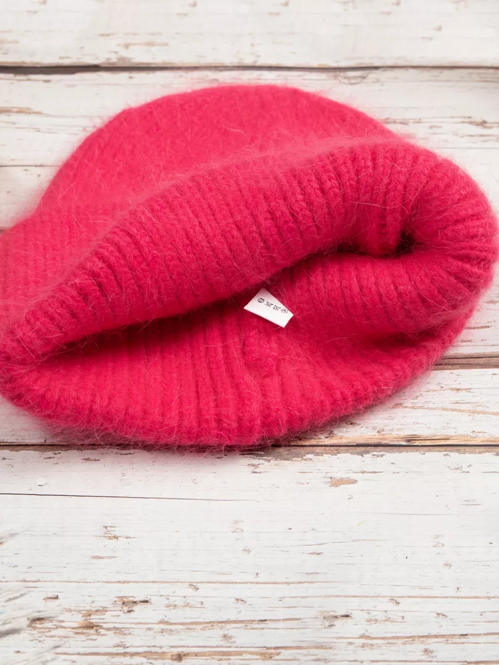 шапка вязаная бини ангора теплая демисезонная с отворотом