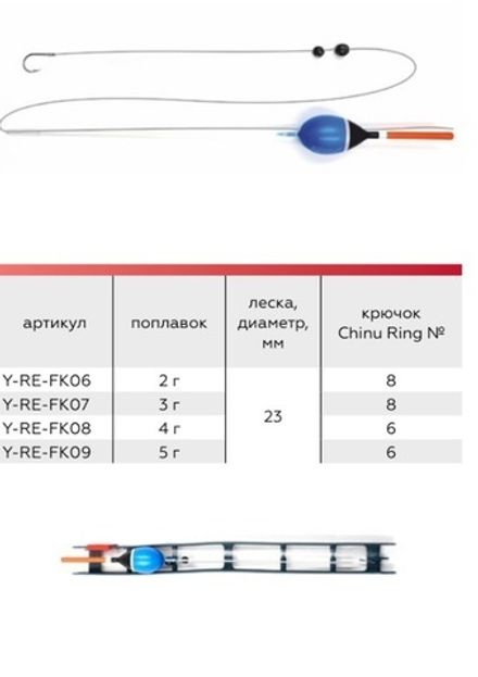 Оснастка готовая Yaman «Набор рыбака 3», поплавок 2 г, леска 0,23 мм, крючок №8 Chinu Ring, на мотовиле