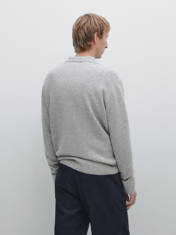 Massimo Dutti Свитер поло из смесовой шерсти с V-образным вырезом, светло-серый