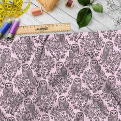 Ткань муслин резные эскизы сов на ветках
