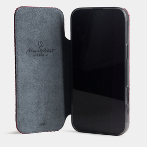 Чехол-книжка кожаная для iPhone 17 Pro Max, питон бордового цвета