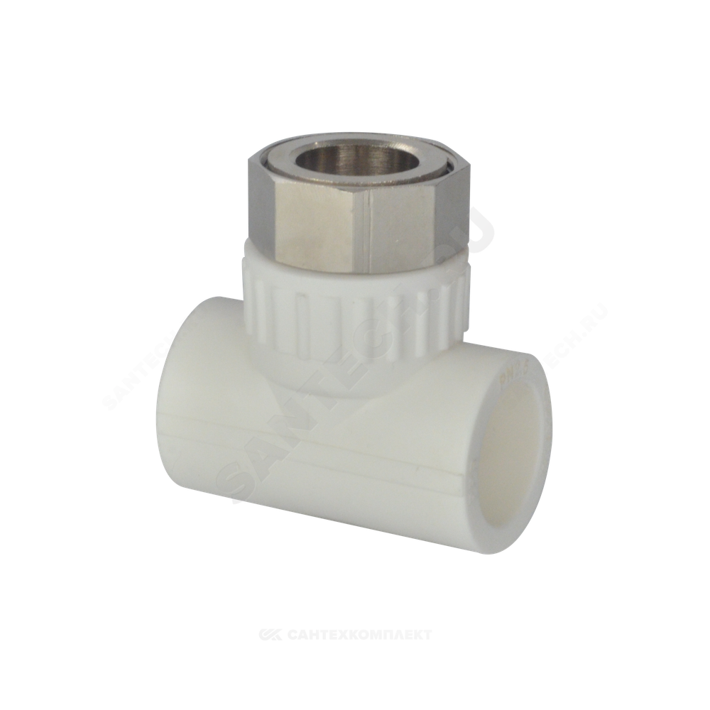 Тройник PP-R комбинированный белый Дн 20х3/4" с накидной гайкой VALFEX 11140120