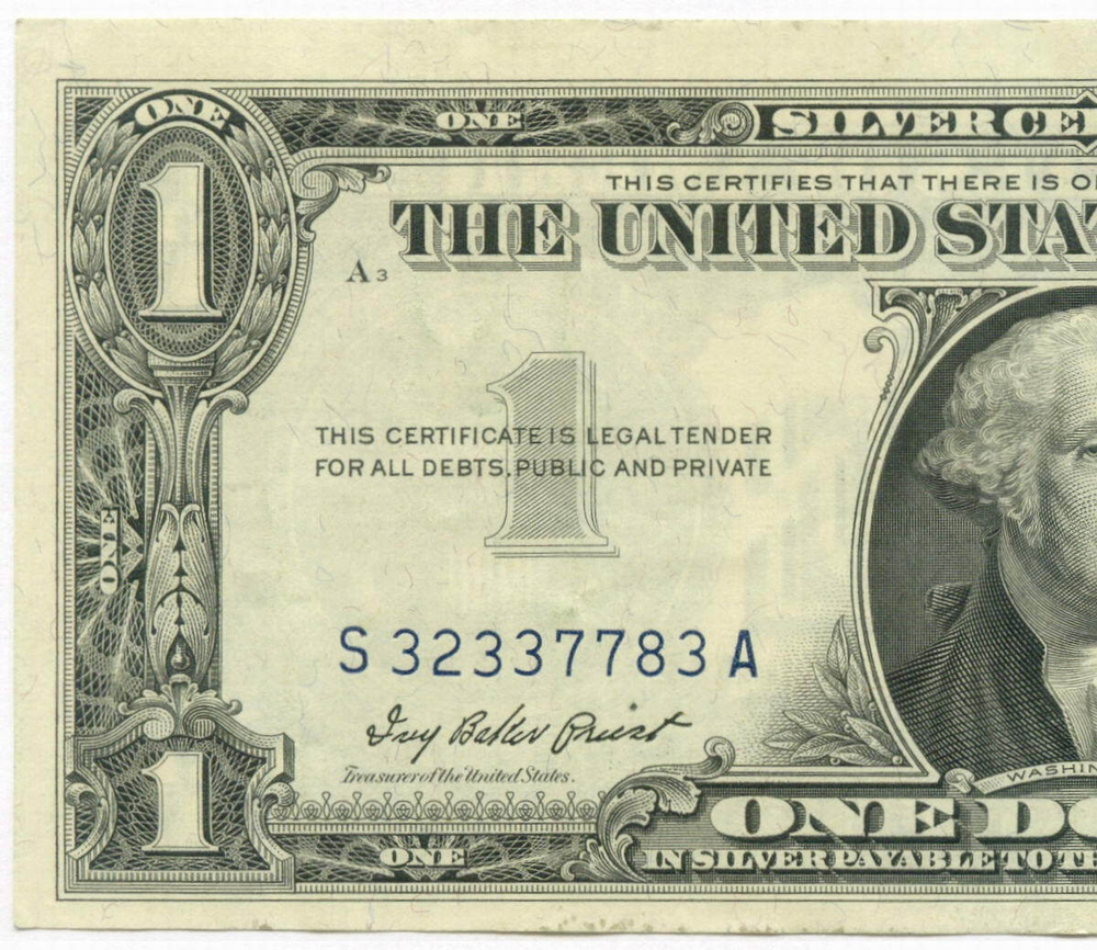 Банкнота США 1 доллар (серебряный сертификат) 1957 S 32337783 A. VF-XF (надрыв)