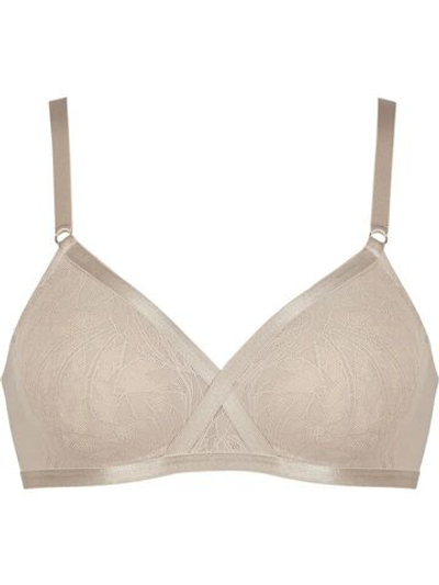 Бескаркасный бюстгальтер с мягкими кружевными чашками (Размер: 75B) (Цвет: бежевый)