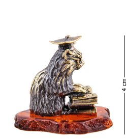 AM-3625 Фигурка «Кот ученый» (латунь, янтарь)