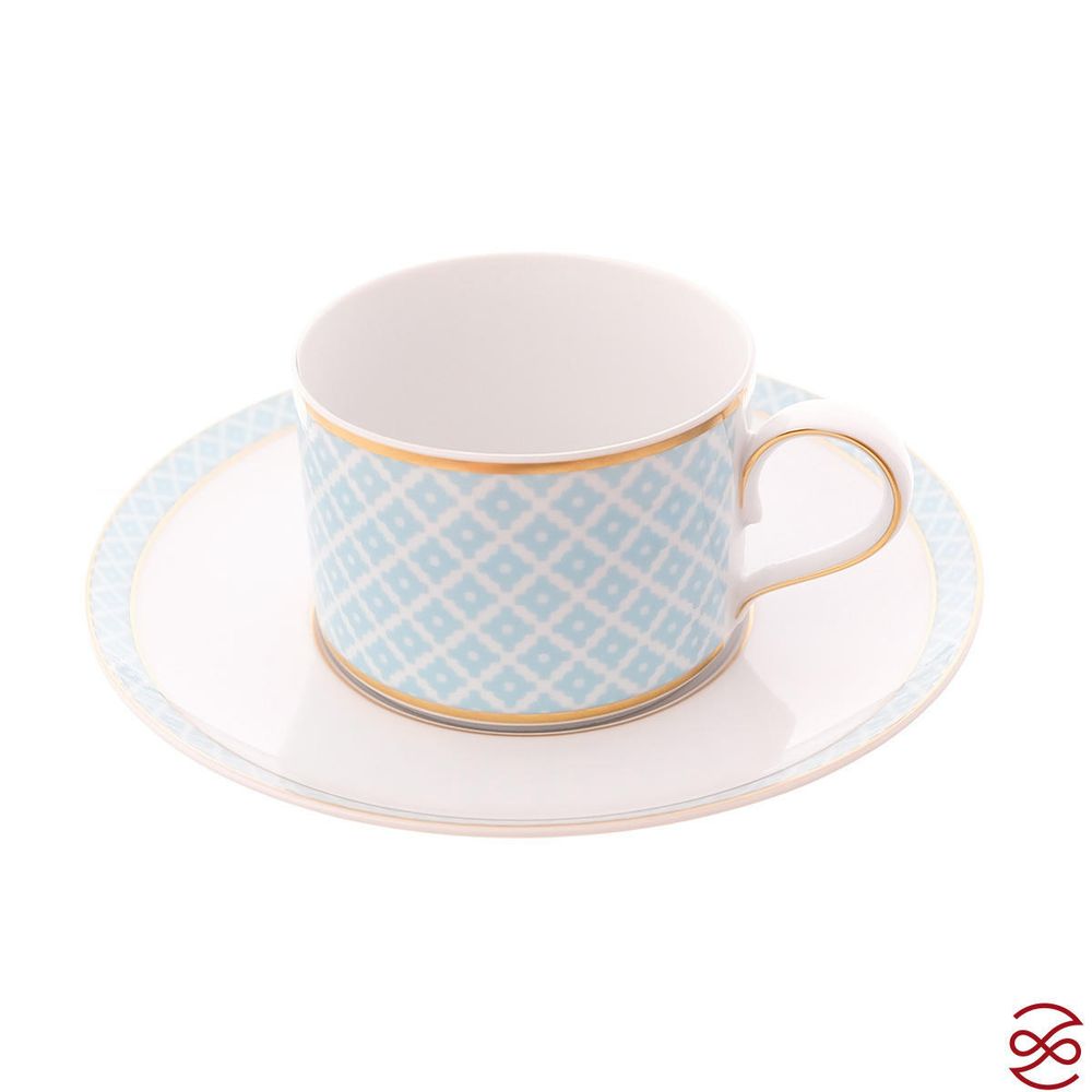 Набор чайных пар Falkenporzellan Corvara AERO BLUE-GOLD 230 мл (6 пар)