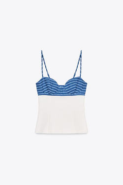 ZARA ЭЛАСТИЧНЫЙ ТОП С ПРИНТОМ, БЕЛЫЙ