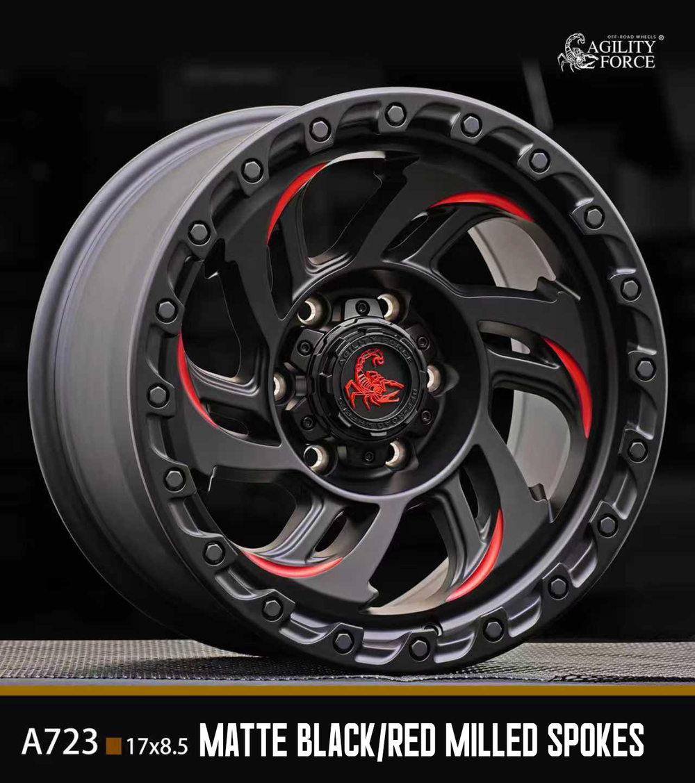 Диск колёсный литой AGILITY FORCE А723 R18 8.5 ET0 Matte Black / Red Milled Spokes