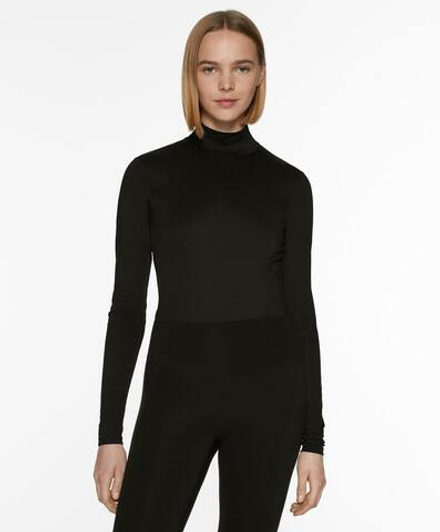 Oysho Боди Comfortlux с длинными рукавами и открытой спинкой , черный