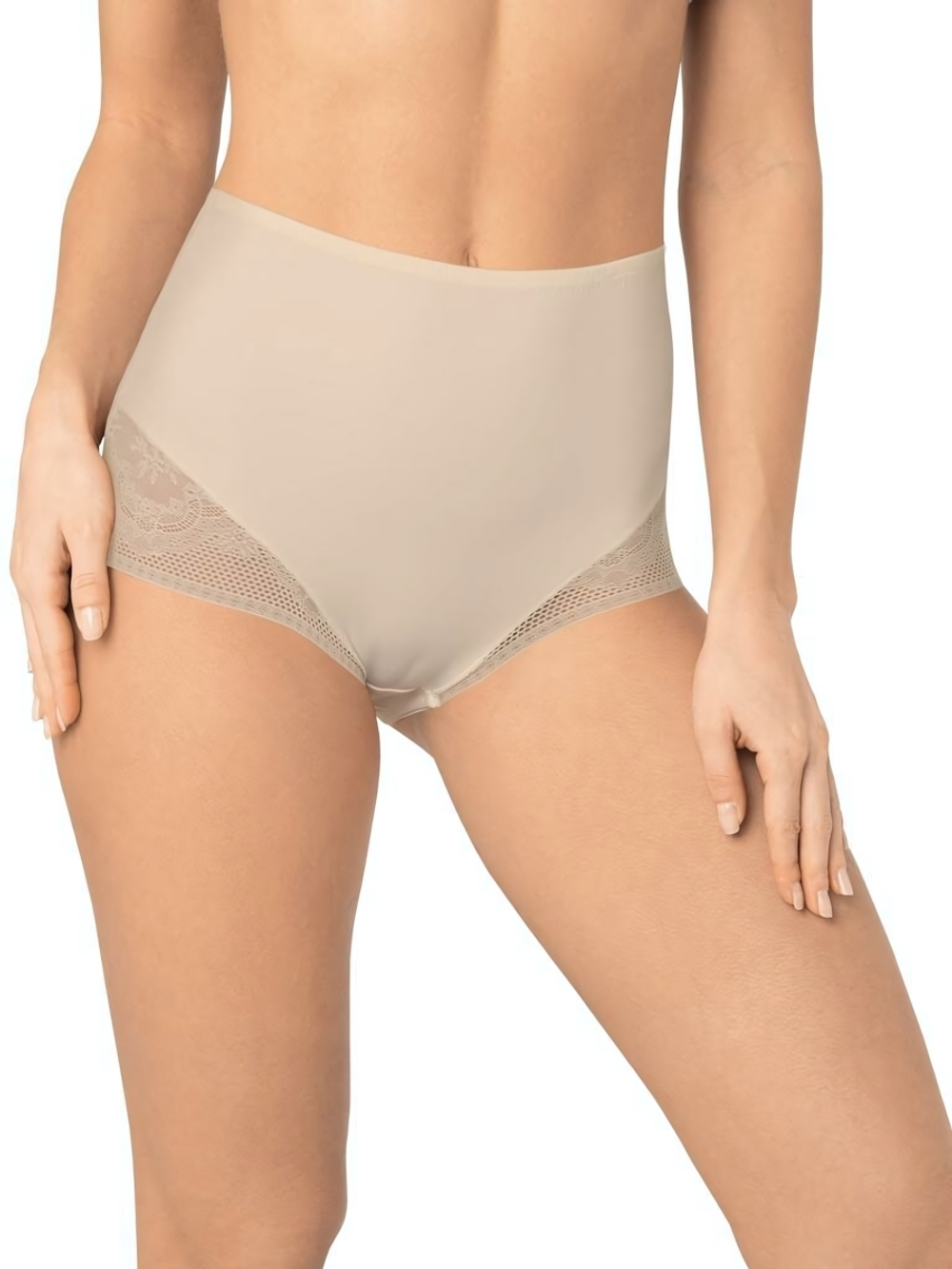 Высокие трусики из деликатного эластичного полотна (Размер: XL) (Цвет: бежевый)