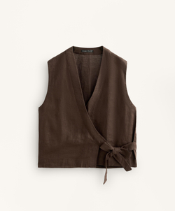 Oysho Топ из 100% льна с перекрестным кроем и завязками, темно-коричневый