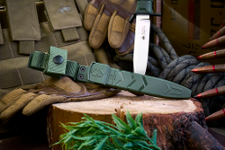 Нож Kizlyar Supreme COMBAT AUS-8 SW OKH PS (StoneWash, Olive Kraton Handle, Polyamid Sheath)