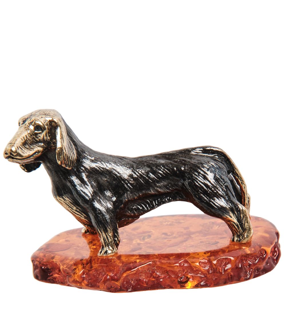 AM-1315 Фигурка «Такса длинношерстная» (латунь, янтарь)