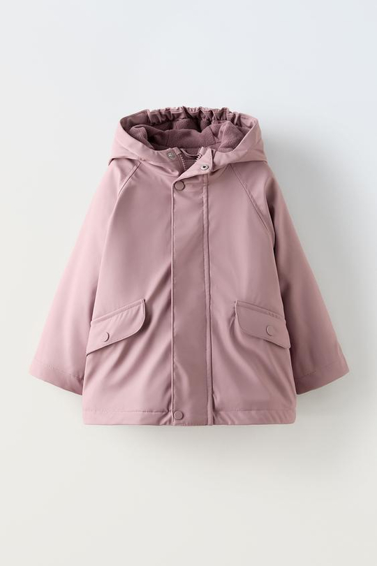 ZARA ДОЖДЕВИК С ПОДКЛАДКОЙ WATER REPELLENT, РОЗОВАТЫЙ