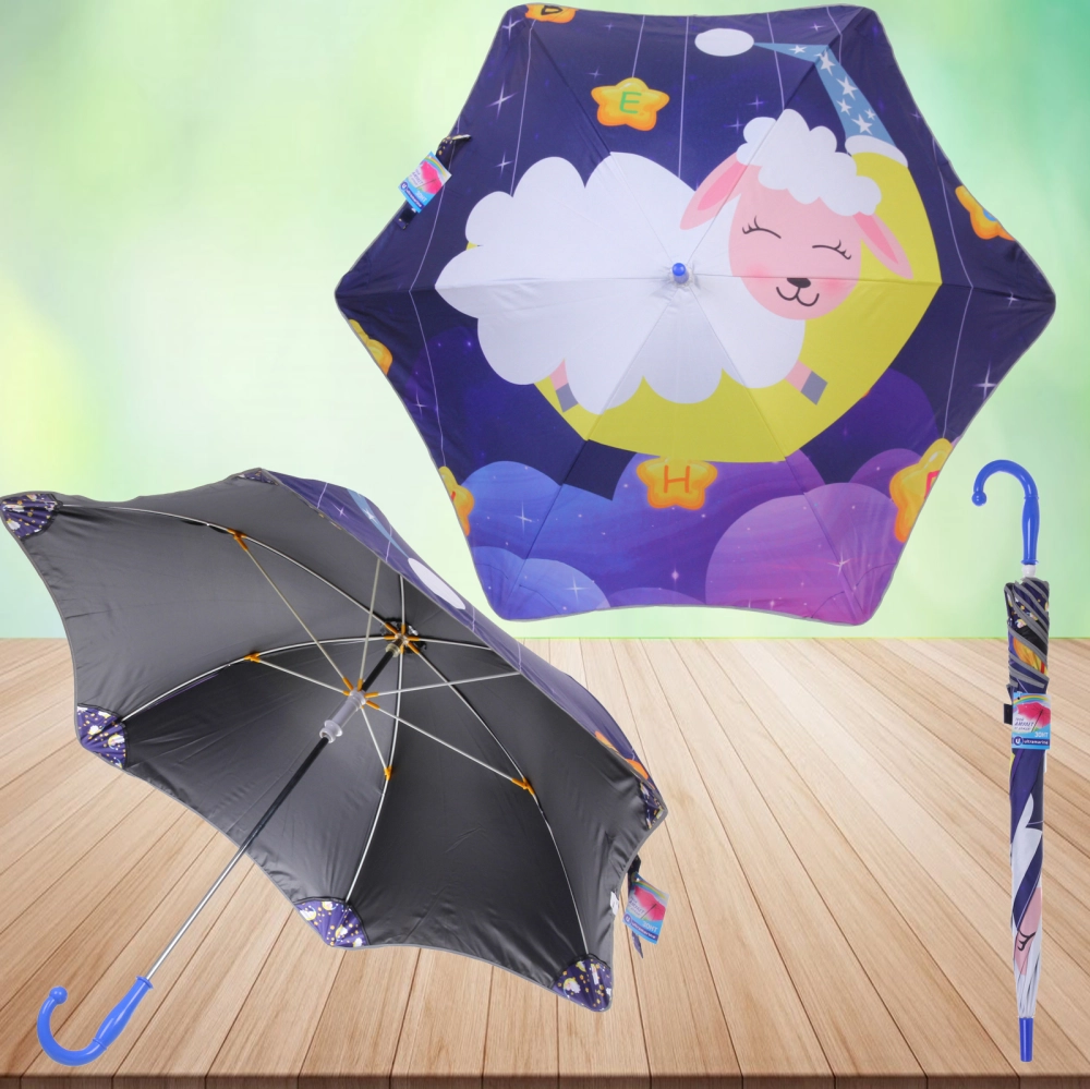 Зонт детский безопасный «KidsZontik», Барашек, светоотраж. элементы, плотный винил, длина 65см, d-90см