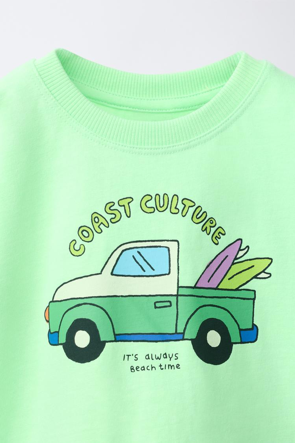 ZARA ФУТБОЛКА С ПРИНТОМ, НЕОНОВЫЙ ЗЕЛЕНЫЙ