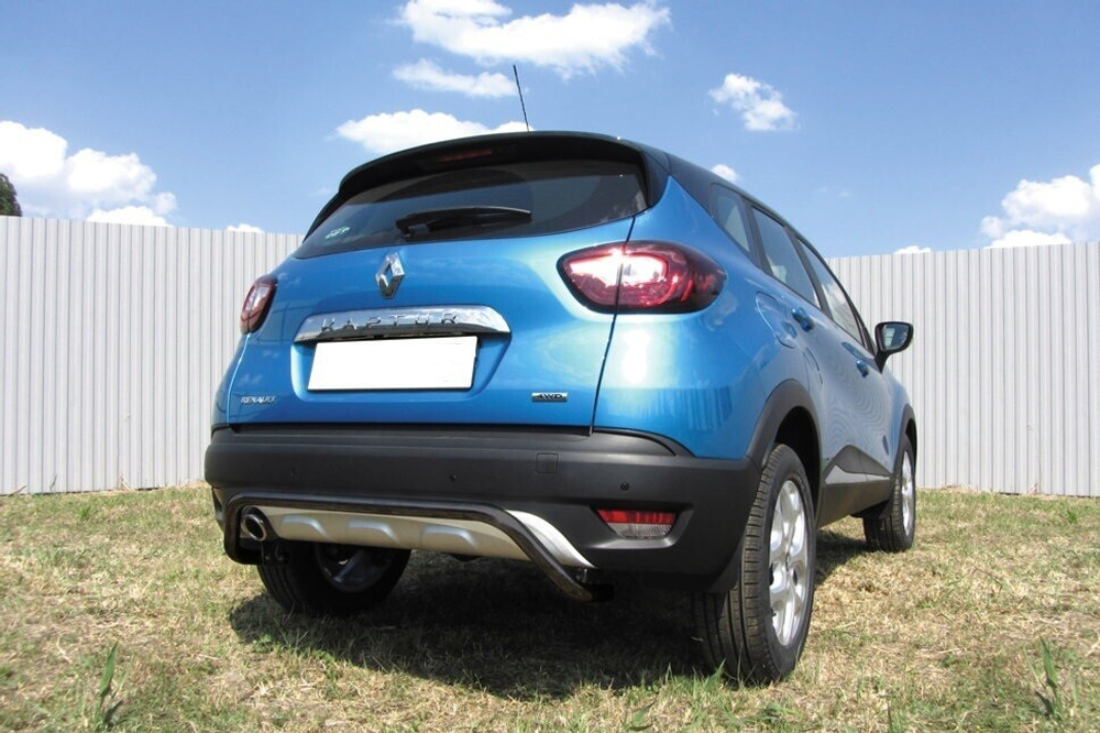 Защита заднего бампера (нержавейка) Renault Kaptur 2WD (2012-2019) d42 скоба (черный)