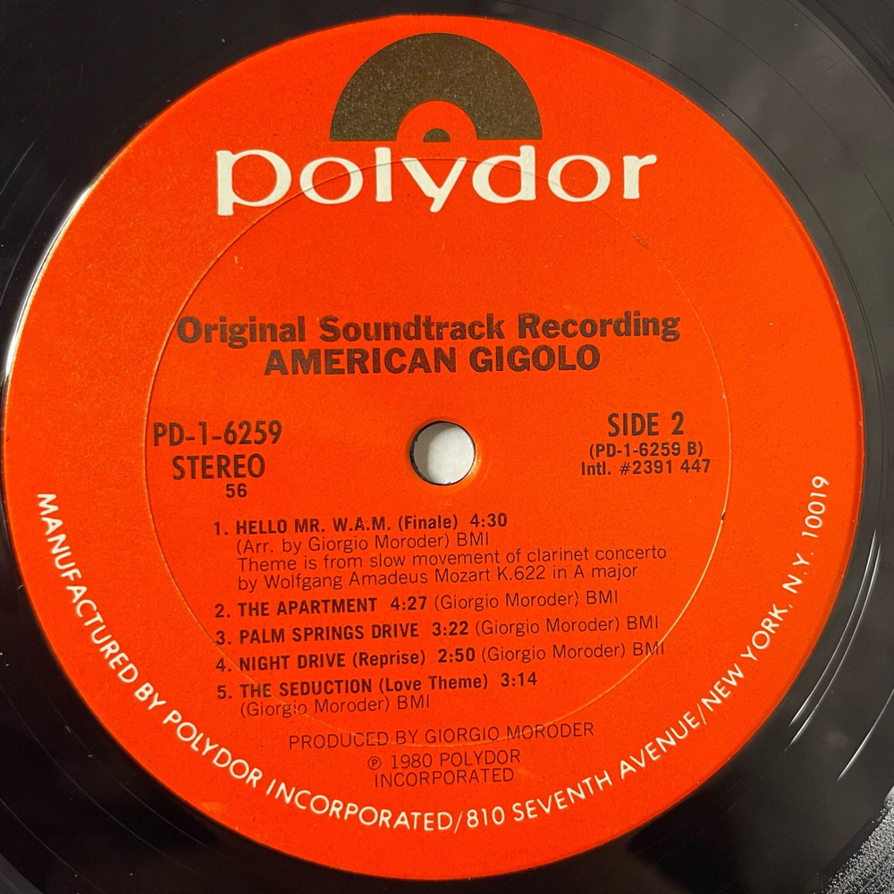 Винтажная виниловая пластинка LP Giorgio Moroder American Gigolo Американский Жиголо (Soundtrack Recording) (USA 1980)
