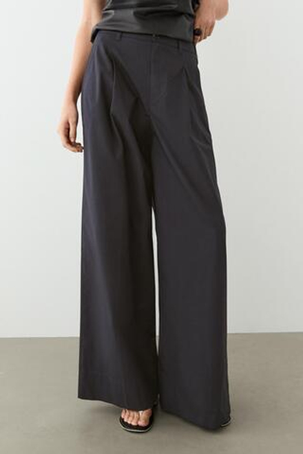 Massimo Dutti Широкие брюки со складками из поплина, светло-синий