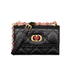 Сумка Dior Miss Caro Mini черная из ягнячьей кожи с цепочкой и сердцем