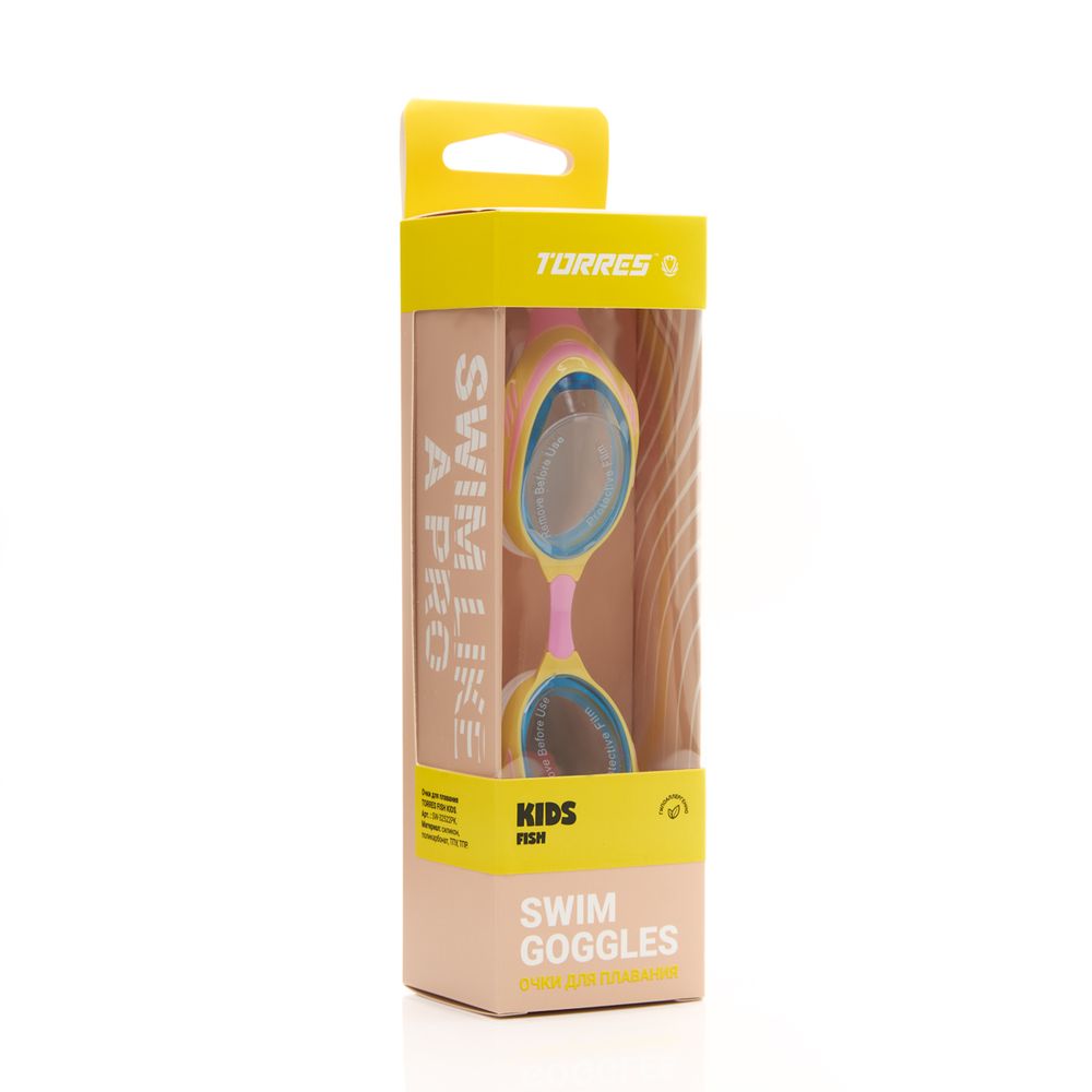 Очки детские для плав.TORRES Fish Kids, SW-32522PK,голуб. линзы,оранж-роз.оправа, раздв. рег.ремешок