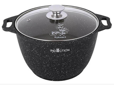 Кастрюля алюминиевая антипригарная 4 л Marble Induction со стеклянной крышкой, индукция