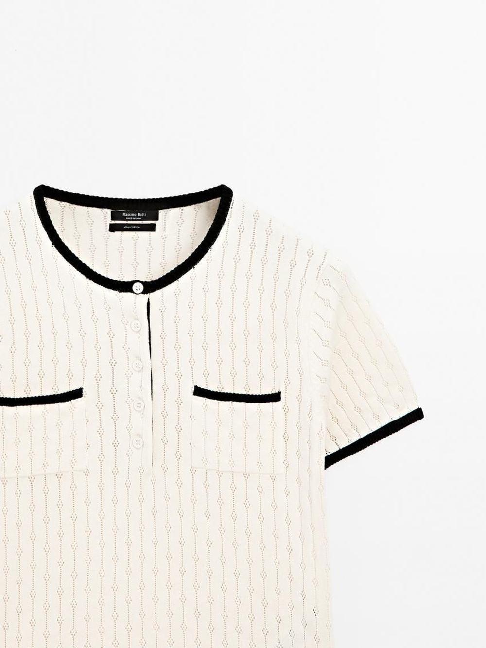 Massimo Dutti Свитер из ажурного трикотажа, натуральный