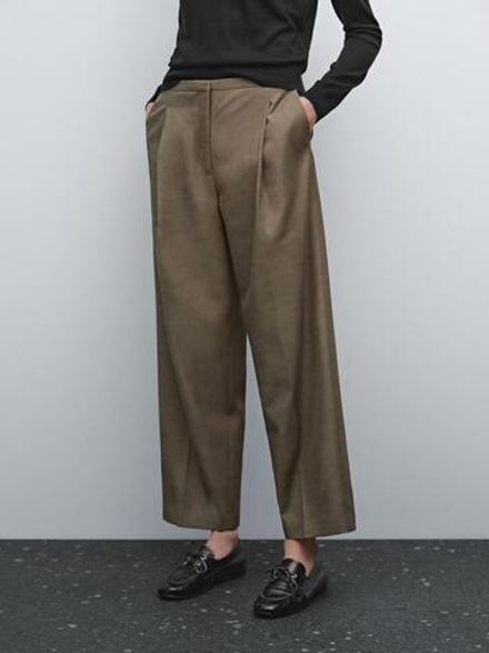 Massimo Dutti Брюки широкого кроя, бежевый