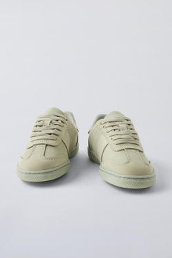 ZARA КОЖАНЫЕ КРОССОВКИ, ЗЕЛЕНЫЙ ХАКИ