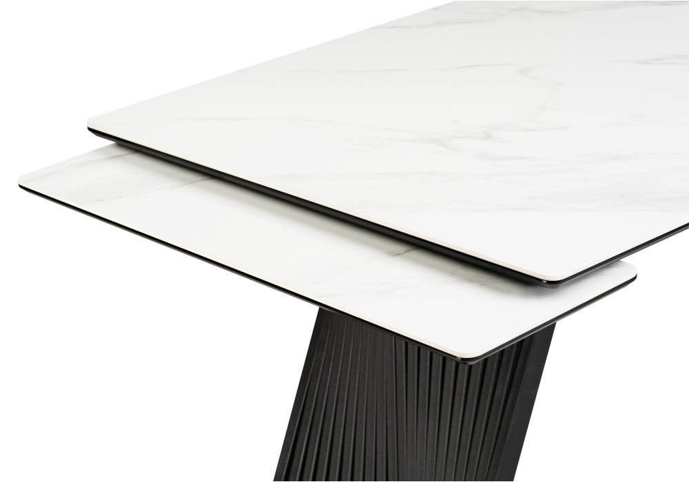 Керамический стол Woodville Вейв 160(220)х89х75 белый мрамор snow white, черный, ножки черные