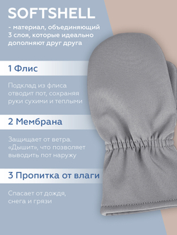 Варежки весенние/осенние из Softshell (Пепельный)