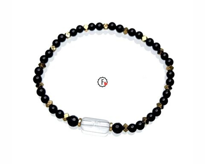 Чёрный тонкий браслет с позолоченными вставками