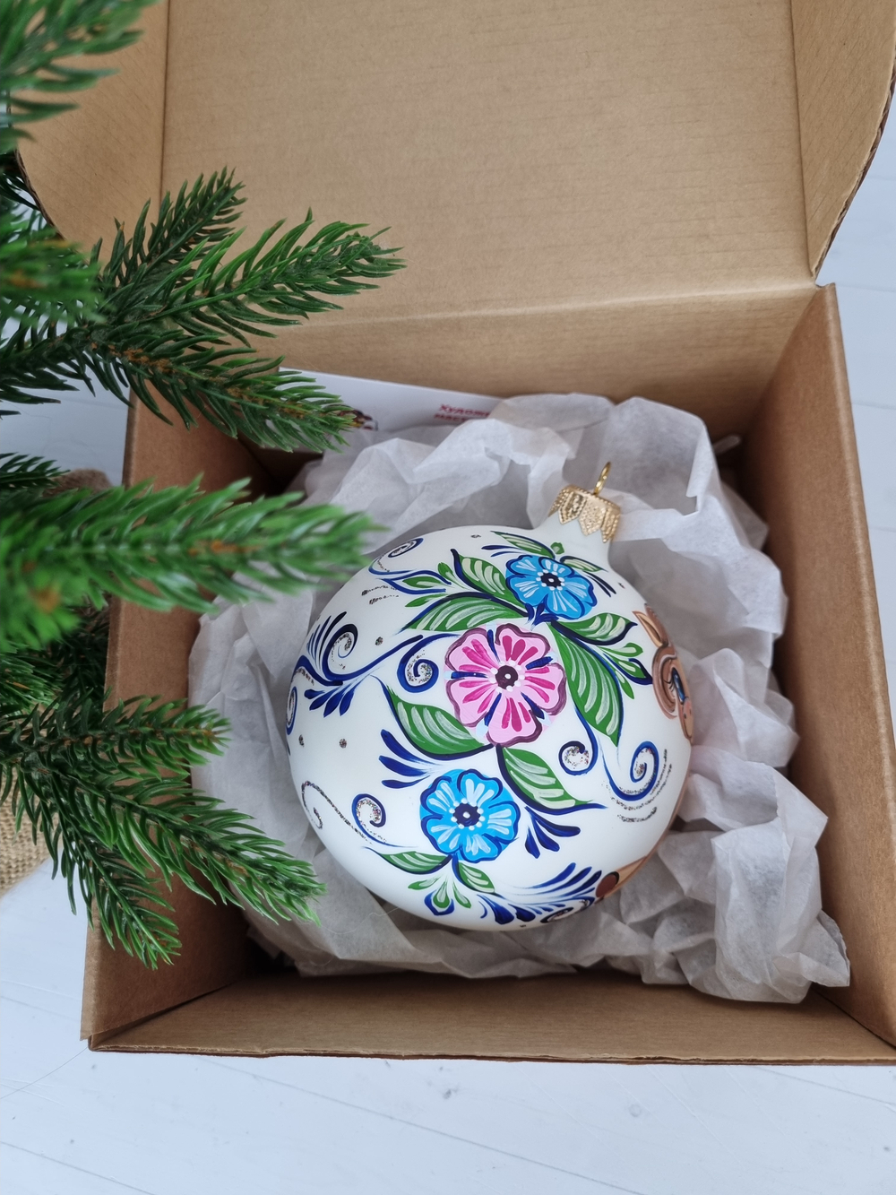 Шар стеклянный "Пони" городецкая роспись, ручная работа