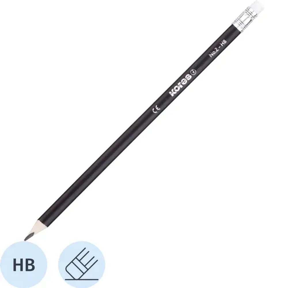 Карандаш чернографитный KORES трехгран. HB с ластиком 72шт/т