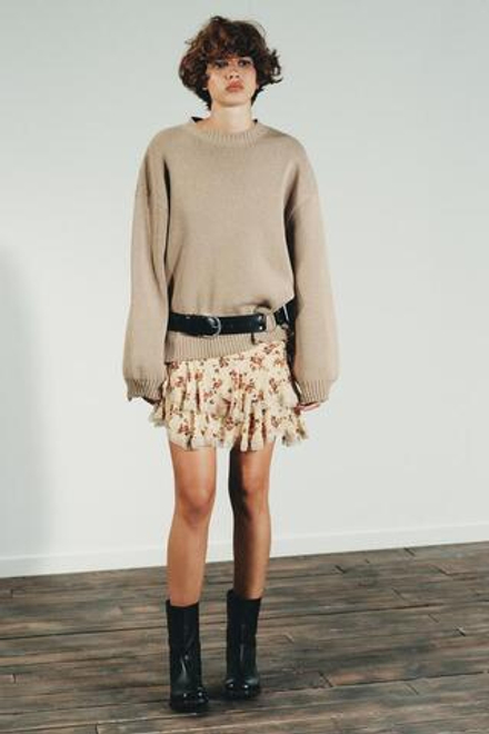 ZARA МИНИ-ЮБКА С ЦВЕТОЧНЫМ ПРИНТОМ И ВОЛАНАМИ, БЕЖЕВЫЙ/КОРИЧНЕВЫЙ