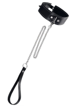 Черный кожаный ошейник-чокер с поводком (Цвет: черный)