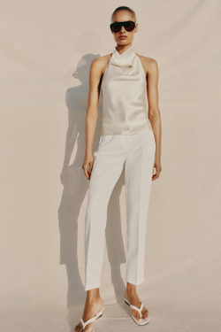 ZARA АТЛАСНЫЙ ТОП С ГОРЛОВИНОЙ ХАЛТЕР, ЭКРЮ