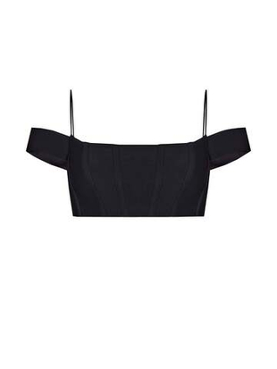 Топ укороченный корсетного типа из крепа с открытыми плечами