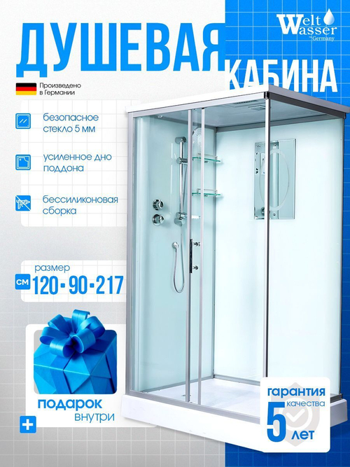 Душевая кабина WeltWasser  WW500 LAINE 1212 120х90 см,  прозрачное стекло, поддон низкий, крыша