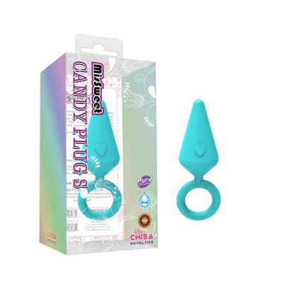 Бирюзовая конусовидная анальная пробка с колечком-ограничителем - 5 см. (Цвет: бирюзовый)