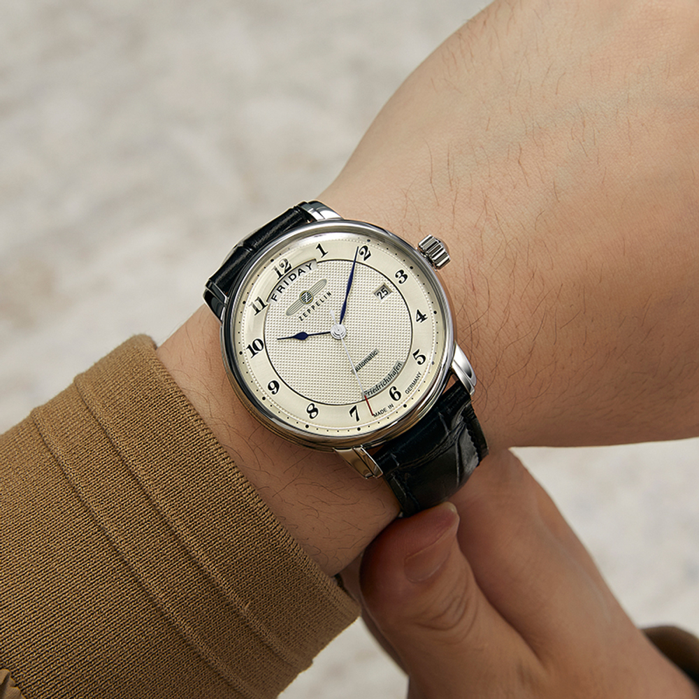 ZEPPELIN Automatic Mechanical Movement Men"s Watches Watch Silver Dial Stainless Steel Case Cow Leather Strap