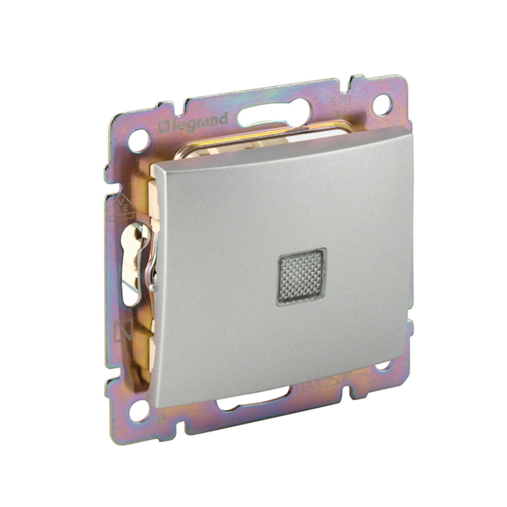 Переключатель 1-клавишный с подсветкой 10А 250В схема 6L алюминий Valena Classic LEGRAND